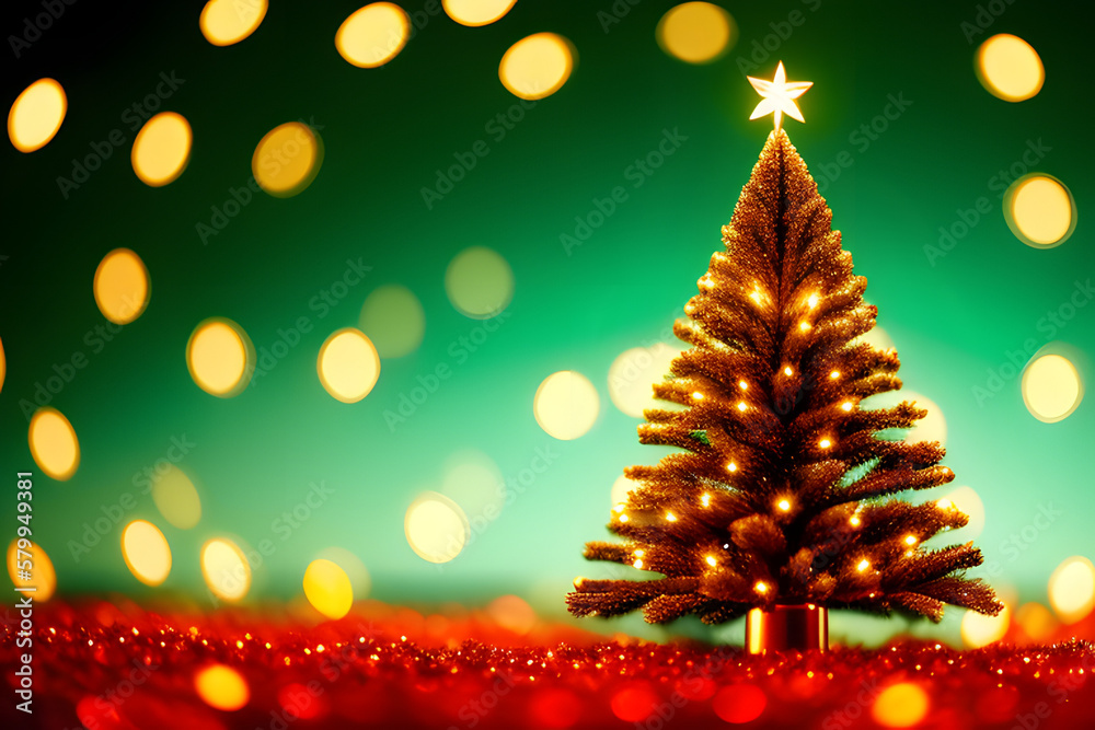 Christmas Tree In Red Shiny Background - Ornaments On Fir Branches With Glittering And Defocused Abstract Lights Christmas Tree In Red Shiny Background - Ornaments On Fir Branches With Glittering And Defocused Abstract Lights