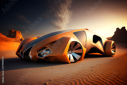 Yellow concept sport car in the desert  AI generated