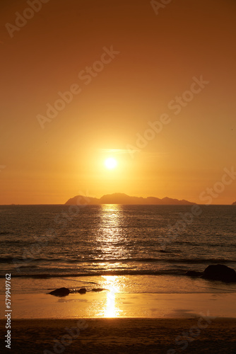 Sunset in Vigo with the Cies Islands as a backdrop
