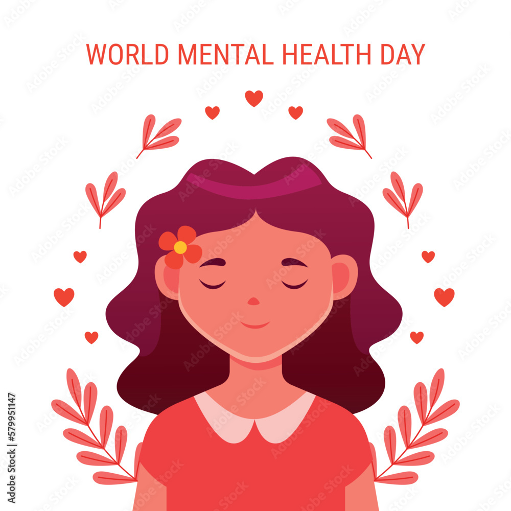 World mental health day illustration with woman vector World mental health day illustration with woman vector