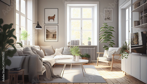 A Light and Airy Living Room for a Tranquil Home, Generative AI