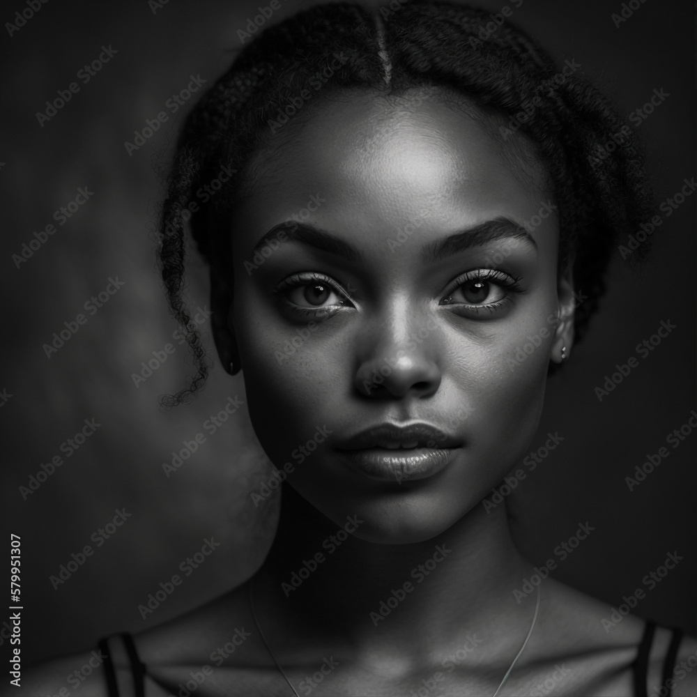Image AI. Portrait of a young afroamerican girl on B&W, Generative AI Image AI. Portrait of a young afroamerican girl on B&W, Generative AI