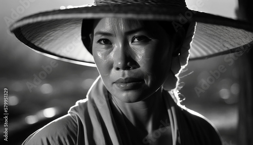 Image AI. Portrait in Black and White of vietnamese woman, Generative AI