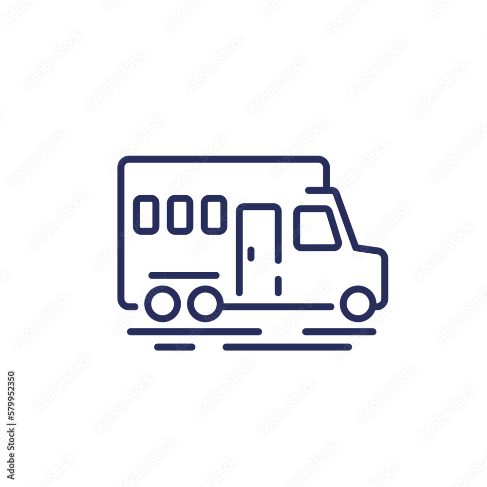 camper line icon, camping van or RV camper line icon, camping van or RV
