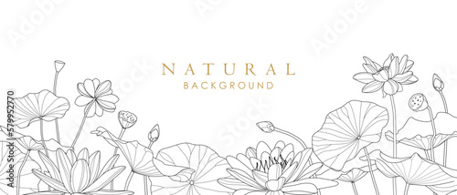 Lotus line art background.Luxury print for background, cover, card, invitation, business style template.