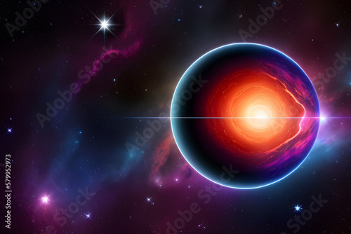 Artistic 3d illustration of a planet in a colorful nebula space