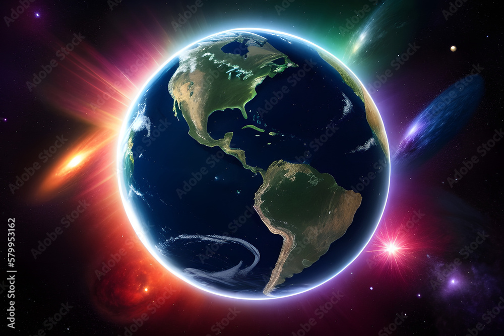 Artistic 3d rendering illustration of asteroids hitting earth Artistic 3d rendering illustration of asteroids hitting earth