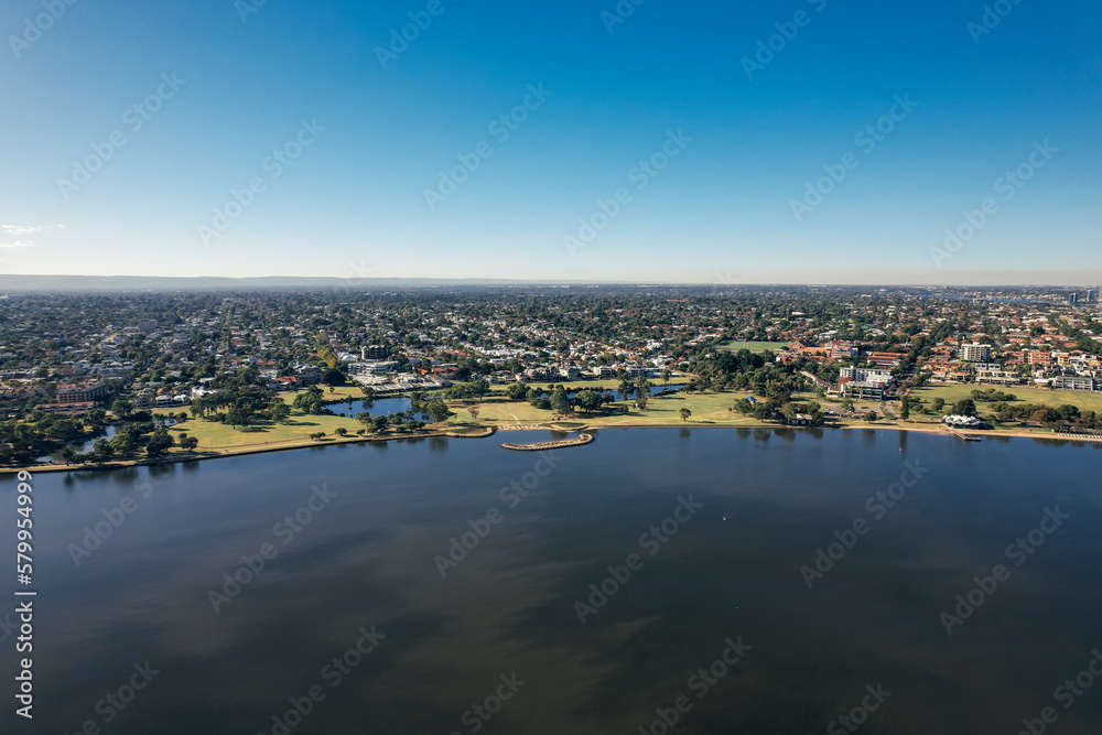 Aerial view of the suburb of South Perth on the Swan River in Perth, Western Australia