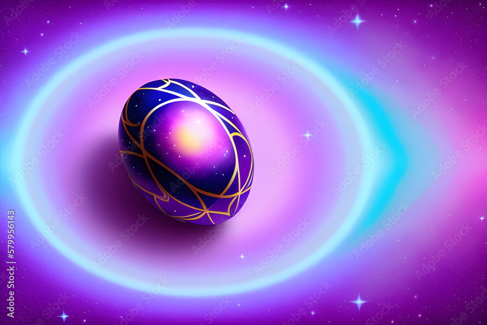 crazy magic dragon egg with cosmic pattern on purple. art creative concept. minimal and surreal artwork