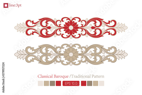 Vintage baroque victorian frame border floral ornament leaf scroll engraved vintage floral pattern ornament design red and white japanese filigree calligraphy vector heraldic swirls.