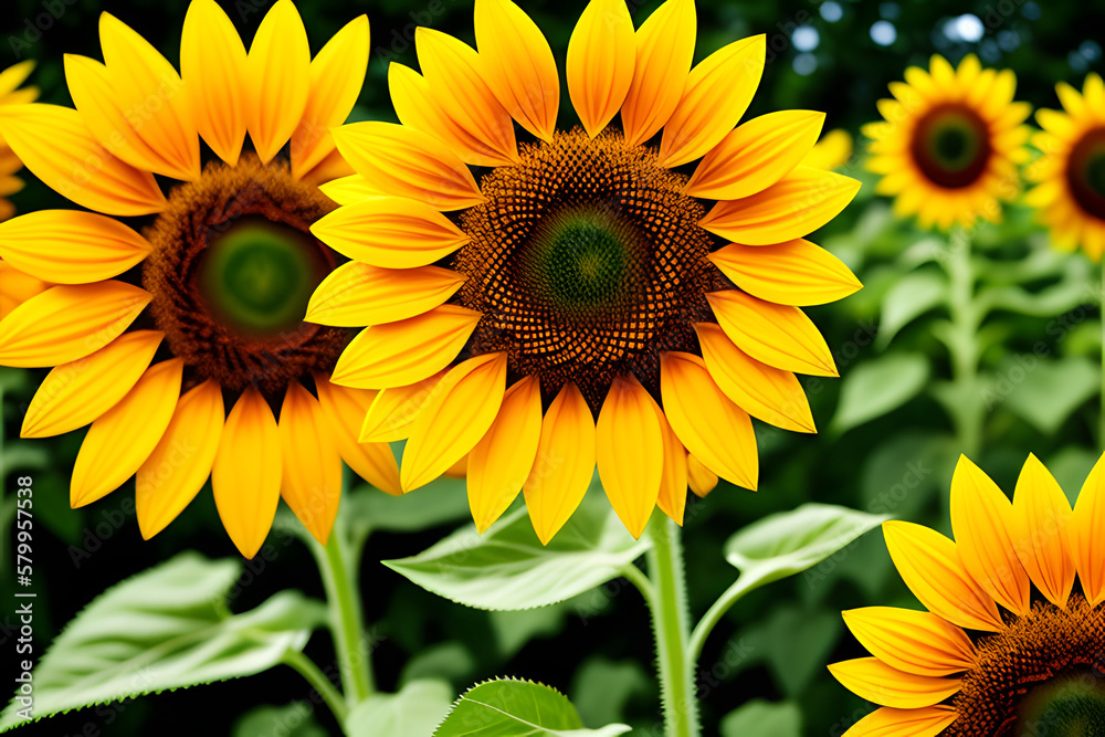Fototapeta premium Beautiful sunflowers close-up in the field.