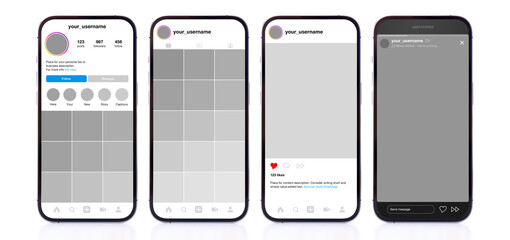 Mock up of sample social media pages on mobile phone