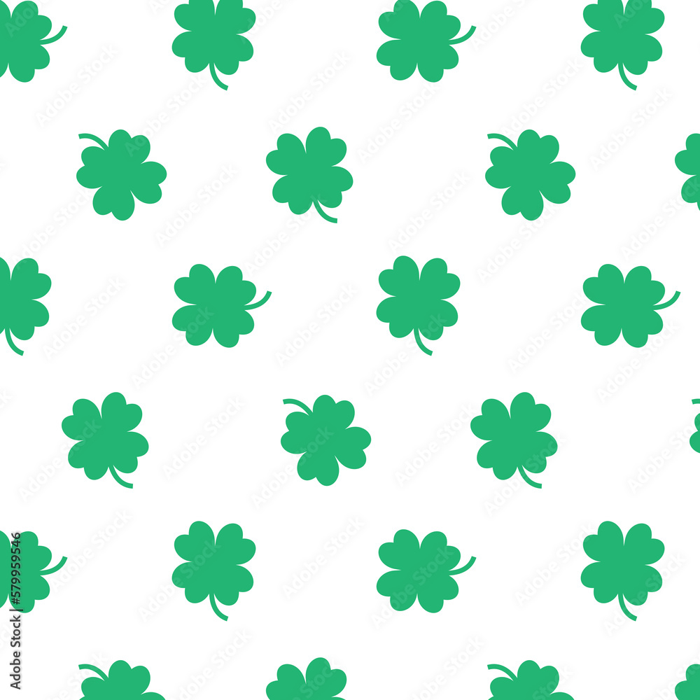 St.Patrick's Day  vector seamless pattern with clover in minimalistic style. 