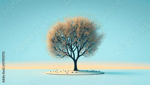 Landscape minimalist tree and lonely tree on winter in pastel colors. Generative AI