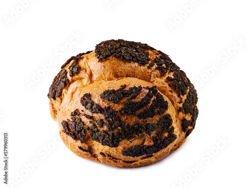 A profiterole, french choux pastry covered chocolate chips