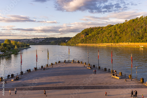 Panorama vom Deutschen Eck mit der Festung Ehrenbreitstein in Koblenz photo