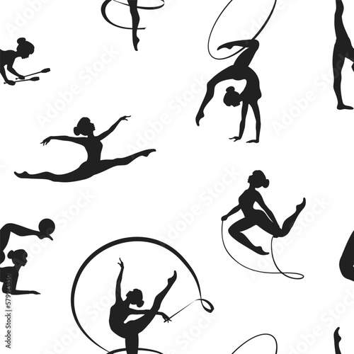 Seamless pattern of aesthetic gymnastics girls