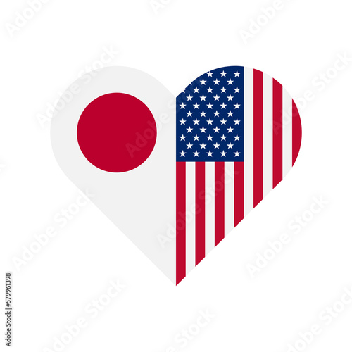 unity concept. heart shape icon of japan and united states flags. vector illustration isolated on white background