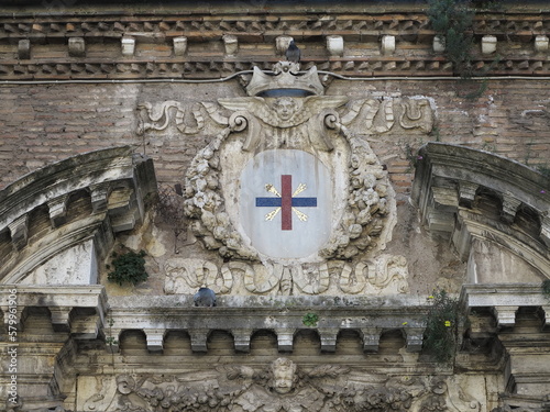 San Crisogono Basilica Entrance Sculpted Detail in Rome, Italy photo