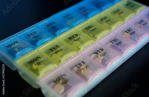 Fotografija pillbox or pill organizer box, close up