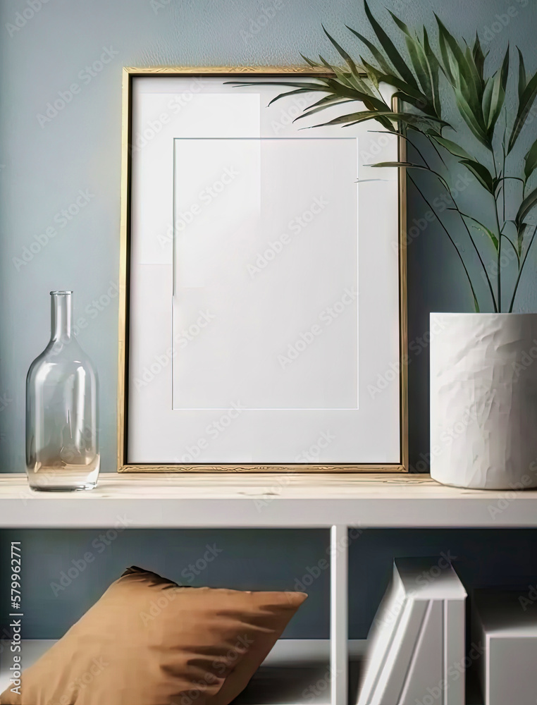 Mockup frame in modern home interior background. Mockup wall. Generative AI