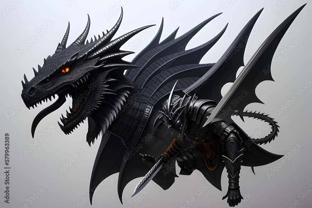 3d rendering illustration of a dragon god with a sword in his mouth 3d rendering illustration of a dragon god with a sword in his mouth