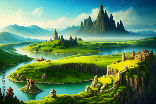Artistic illustration of a floating lands in fantasy world