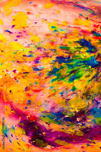 Close-up of colorful marbling splattered painting photo