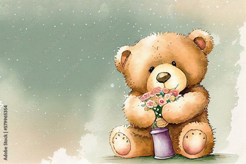 teddy bear, watercolor style, AI Generated teddy bear, watercolor style, AI Generated