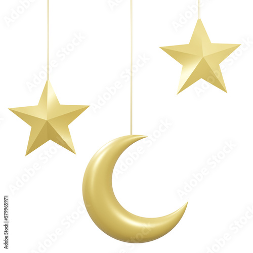 3D ornament moon and star transparent background