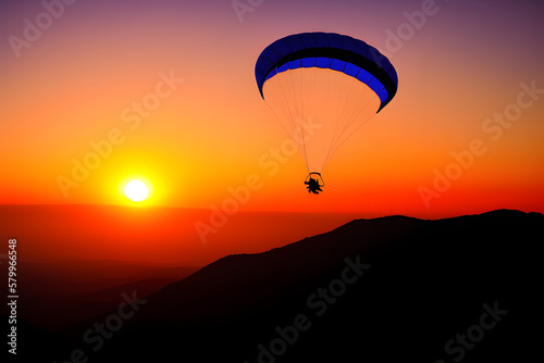 parachute at sunset silhouetted