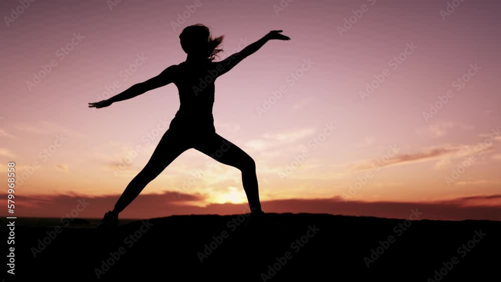 Yoga, sunset and woman with mockup outdoor with fitness, exercise and workout. Zen, relax and sport training start of a female athlete doing stretching and silhouette of pilates and meditation on sky Yoga, sunset and woman with mockup outdoor with fitness, exercise and workout. Zen, relax and sport training start of a female athlete doing stretching and silhouette of pilates and meditation on sky