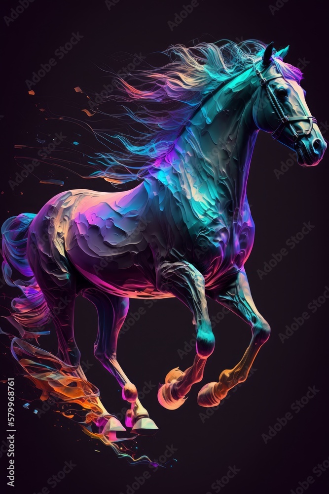 The horse runs across the expanses of RGB generative ai The horse runs across the expanses of RGB generative ai