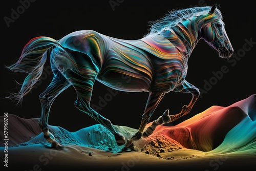 The horse runs across the expanses of RGB generative ai