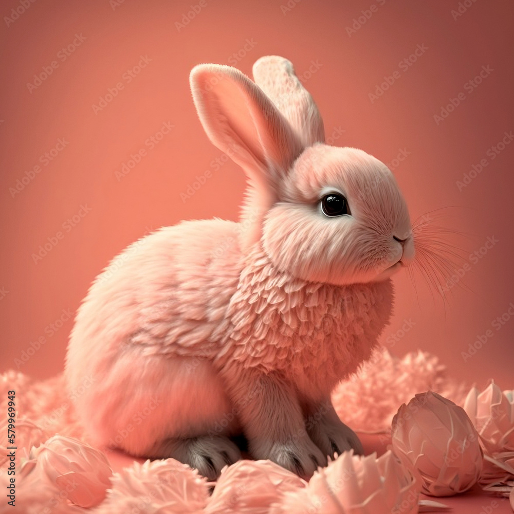 Obraz premium Furry Easter Bunny Posing with Colorful flowers