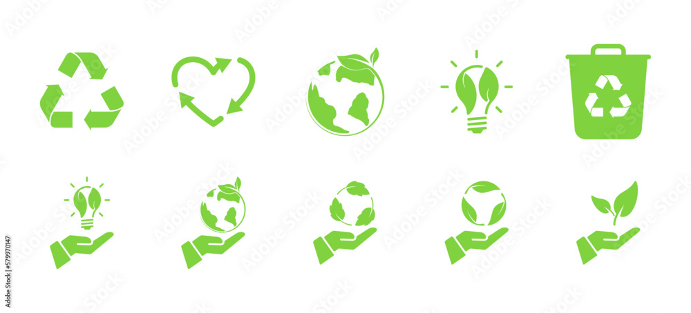 Collection of recycling, ecology green symbols Collection of recycling, ecology green symbols