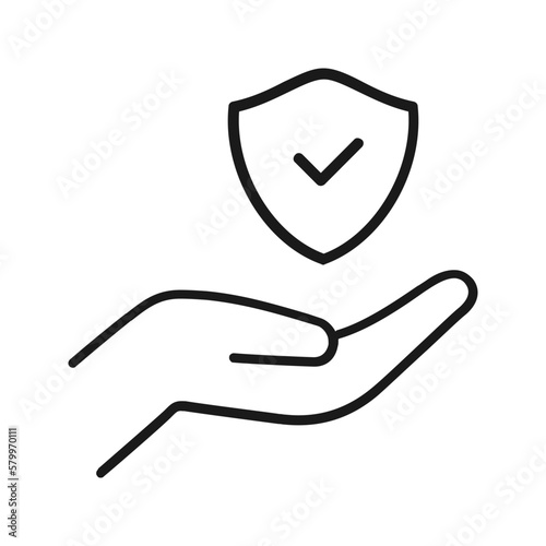 Insurance hand line icon. Risk coverage sign. Policyholder protection symbol. Quality design element. insurance hand icon vector 