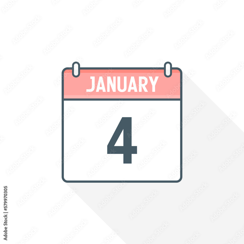 4th January calendar icon. January 4 calendar Date Month icon vector illustrator 4th January calendar icon. January 4 calendar Date Month icon vector illustrator