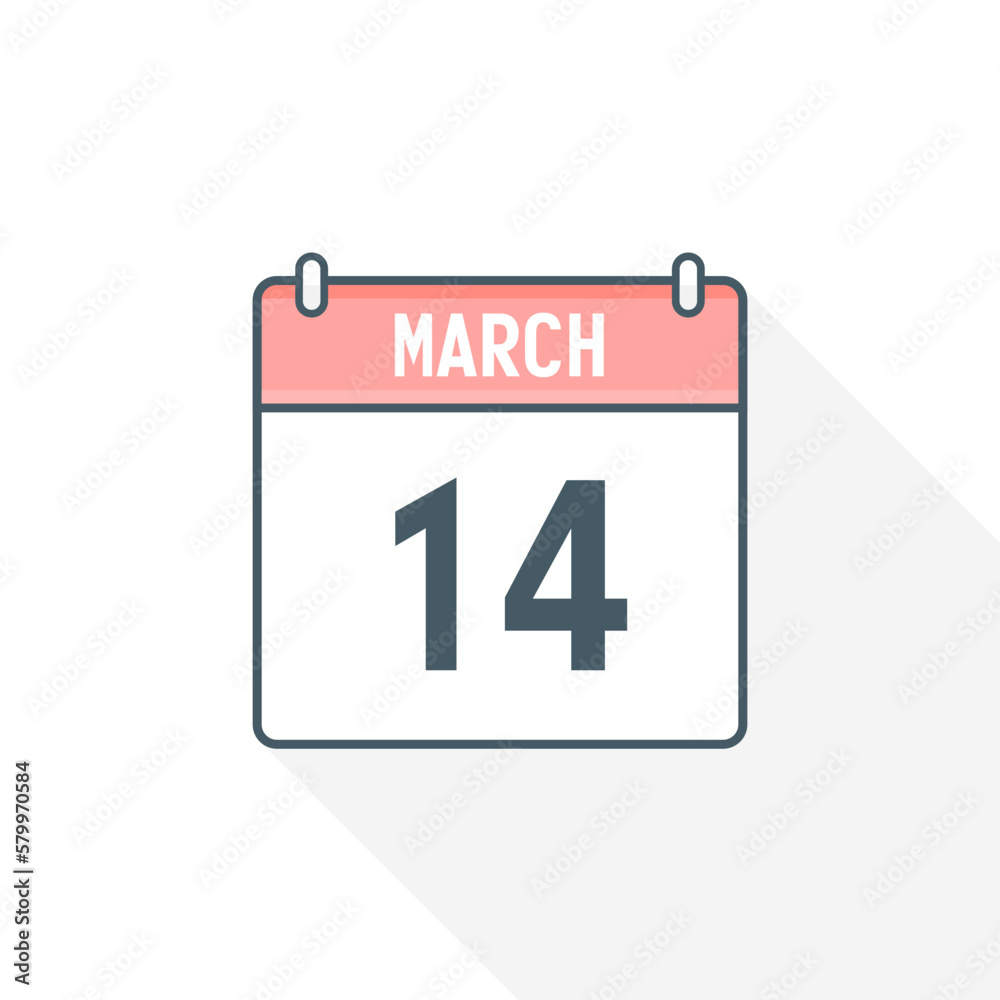 14th March calendar icon. March 14 calendar Date Month icon vector illustrator 14th March calendar icon. March 14 calendar Date Month icon vector illustrator