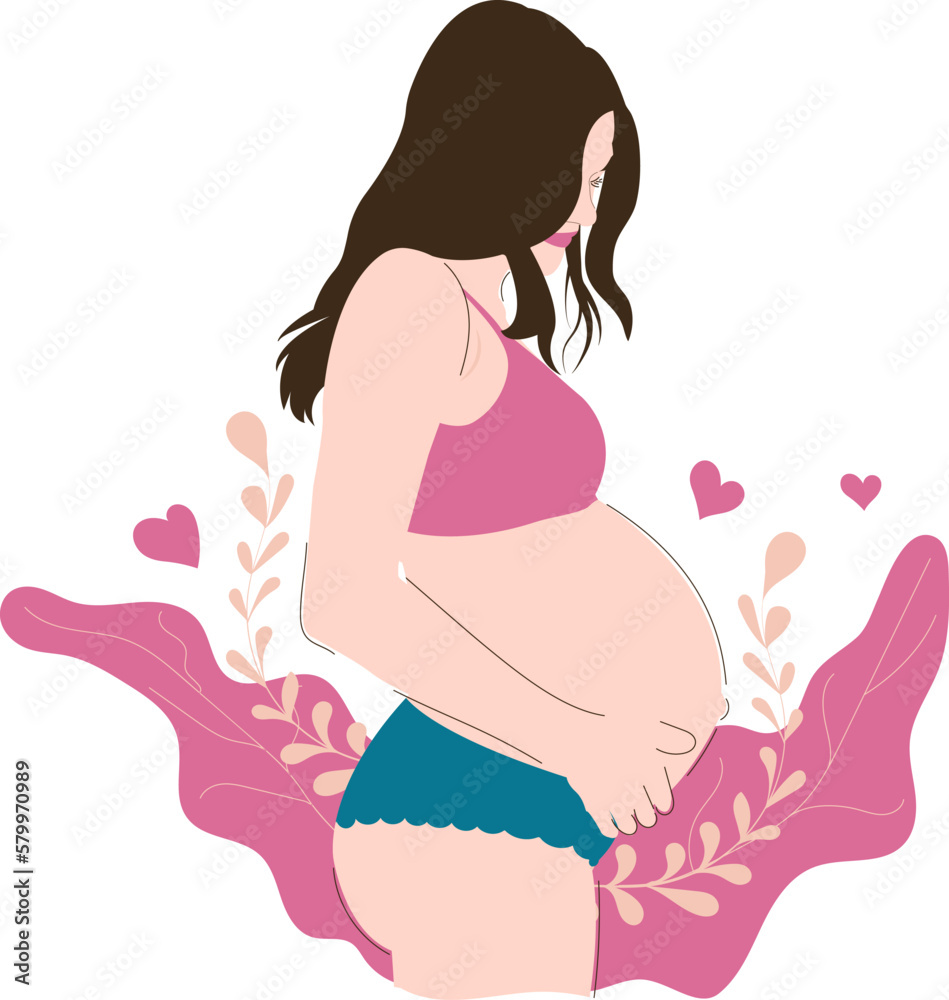 Pregnant Woman With Floral Elements, illustration For Medical Maternity and Mothers Day Banner, post Pregnant Woman With Floral Elements, illustration For Medical Maternity and Mothers Day Banner, post