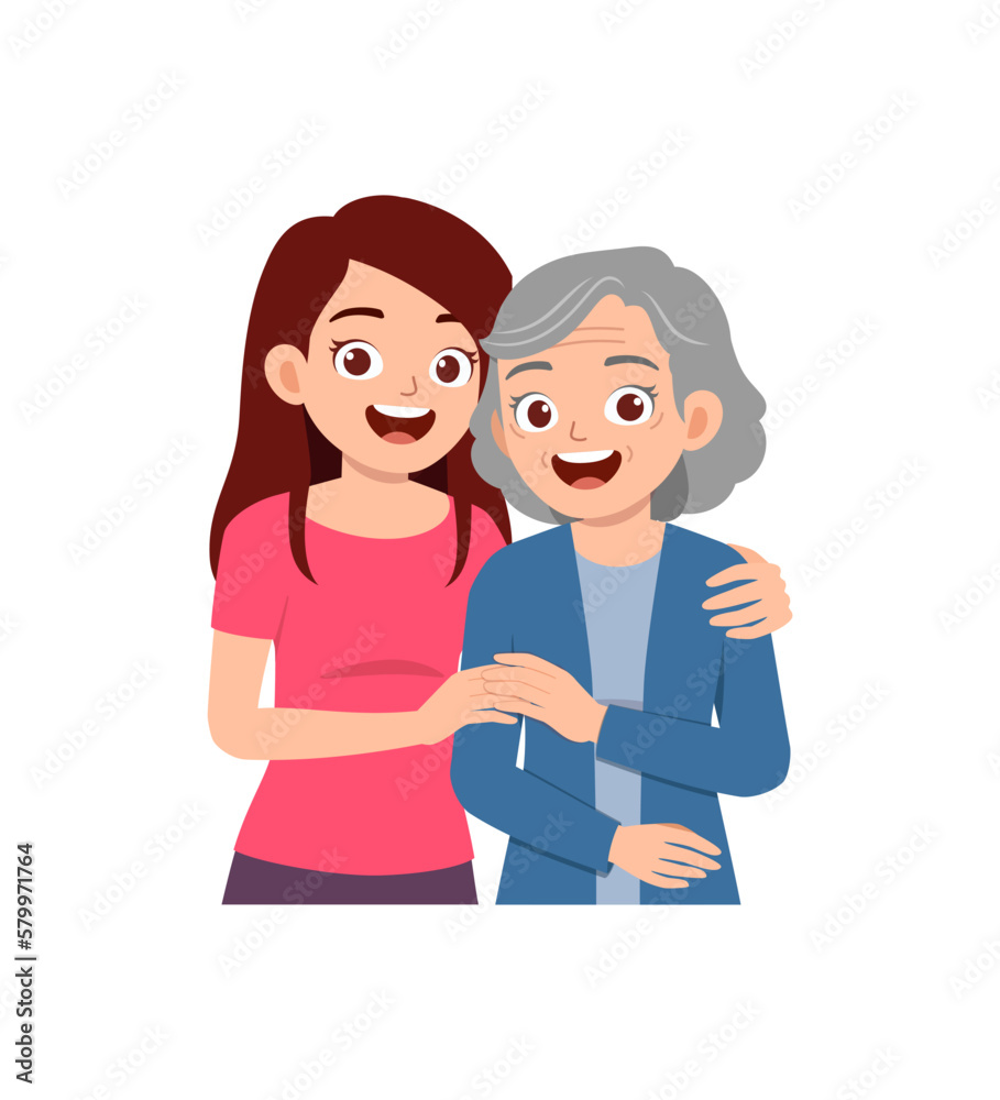 Fototapeta premium old parent standing with adult young child and smile