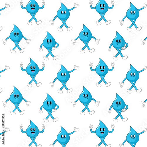 Vector seamless pattern. Drop cartoon groovy on a white background. World travel vector concept. Modern illustration with legs and arms.