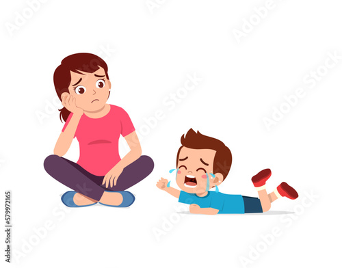 mother feel tired because kid cry so loud