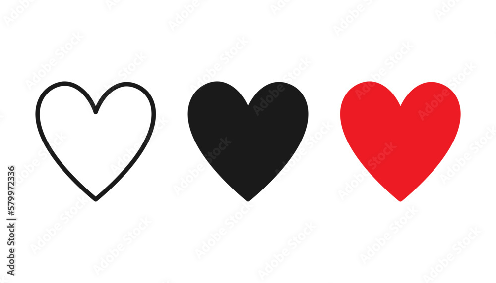 Collection of Heart icon, Symbol of Love Icon flat style modern design Isolated on Blank Background. Vector illustration.