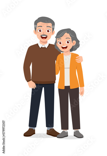 happy old couple standing and loving together