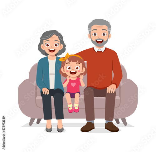 little kid sit with grandparent and feel happy