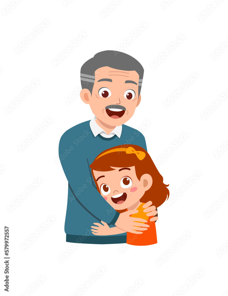 little kid hugging grandfather and feel happy little kid hugging grandfather and feel happy