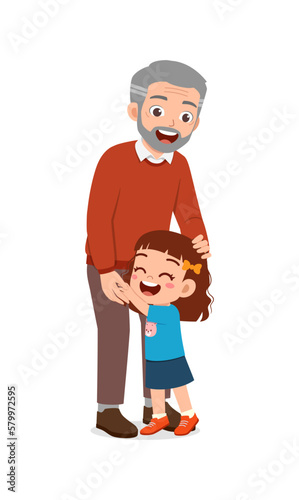 little kid hugging grandfather and feel happy