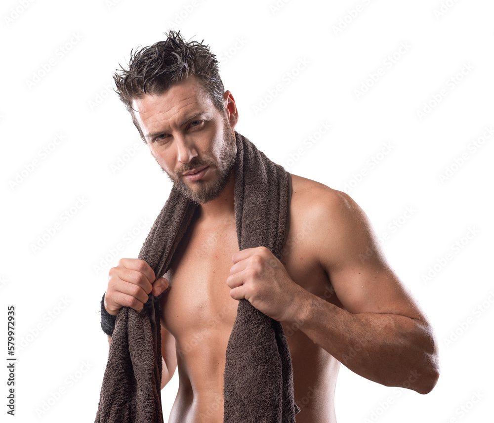 © stokkete - Cool athletic man posing with towel © stokkete - Cool athletic man posing with towel