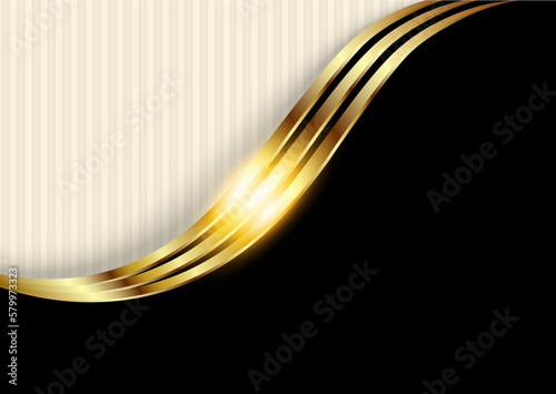 Business elegant background, gold black metallic shiny metal waves design with striped pattern